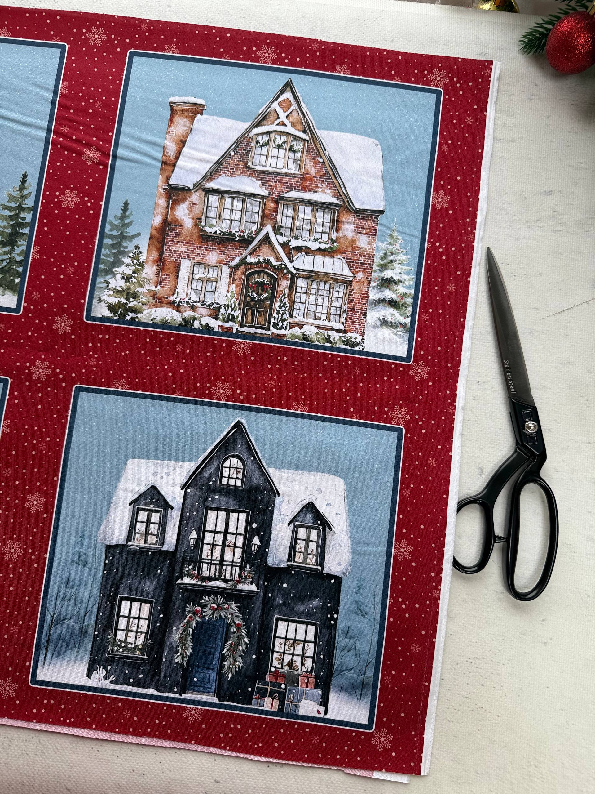 картинка Ткань 100 % хлопок JulidoQuilt 3401К Зимняя сказка, купон домики от магазина МиТекс на Пушкина 97