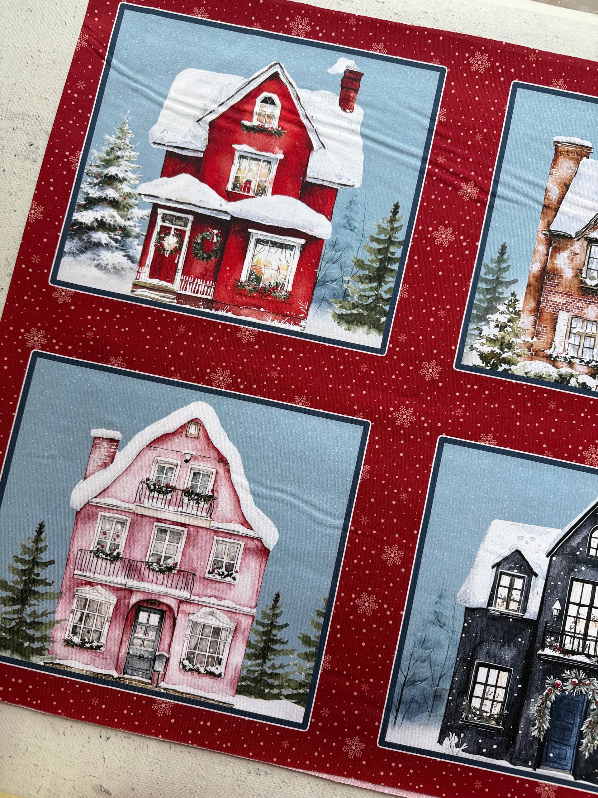 картинка Ткань 100 % хлопок JulidoQuilt 3401К Зимняя сказка, купон домики от магазина МиТекс на Пушкина 97