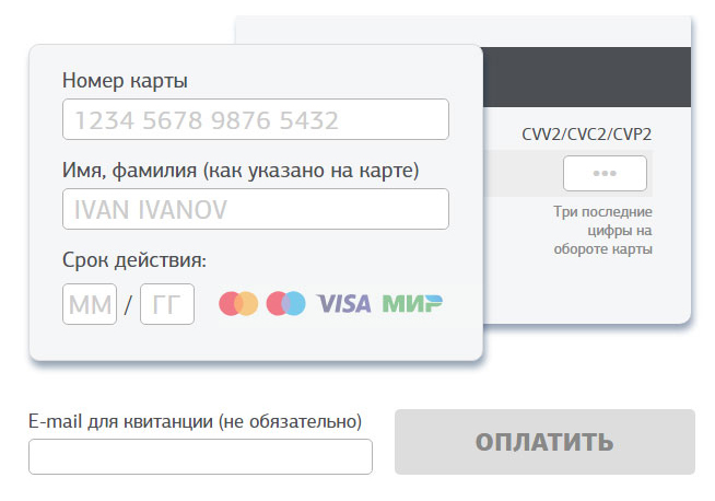 Данные для оплаты пластиковой картой Данные для оплаты пластиковой картой
